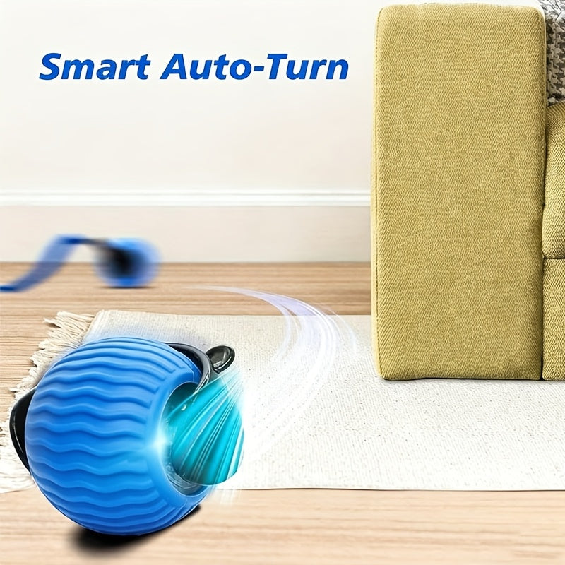 Automatic Moving Ball Cat Toy 360° Rolling Interactive Indoor Cat Toy with Tail, Dual Speed Adjustment, Boredom Buster for Indoor Cats, Blue/Orange