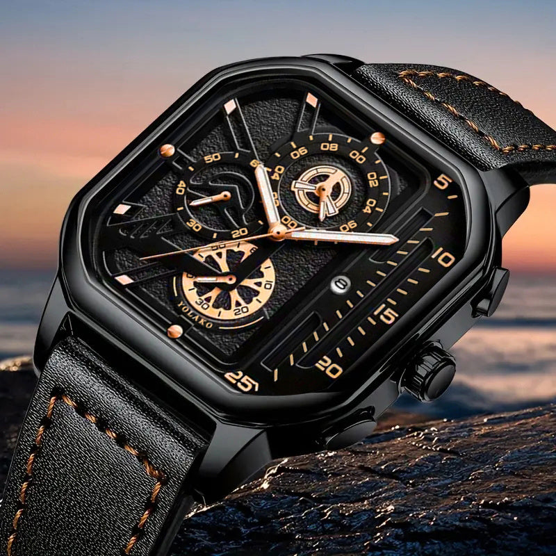 2pcs Men's Watch Set: Sports Triangle Dial Silicone Strap and Retro Square Dial Quartz Watch with Date Display, Casual Dress Watches for Valentine's Day or Father's Day Gift