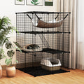 3-Tier Indoor Cat Cage & Enclosure, 29"x29"x43.5", Skylight, Hammock, 2 Climbing Ladders, 3 Lockable Doors, Anti-Tip Kit, Metal Wire & PP, for 1-3 Cats & Small Animals, Black