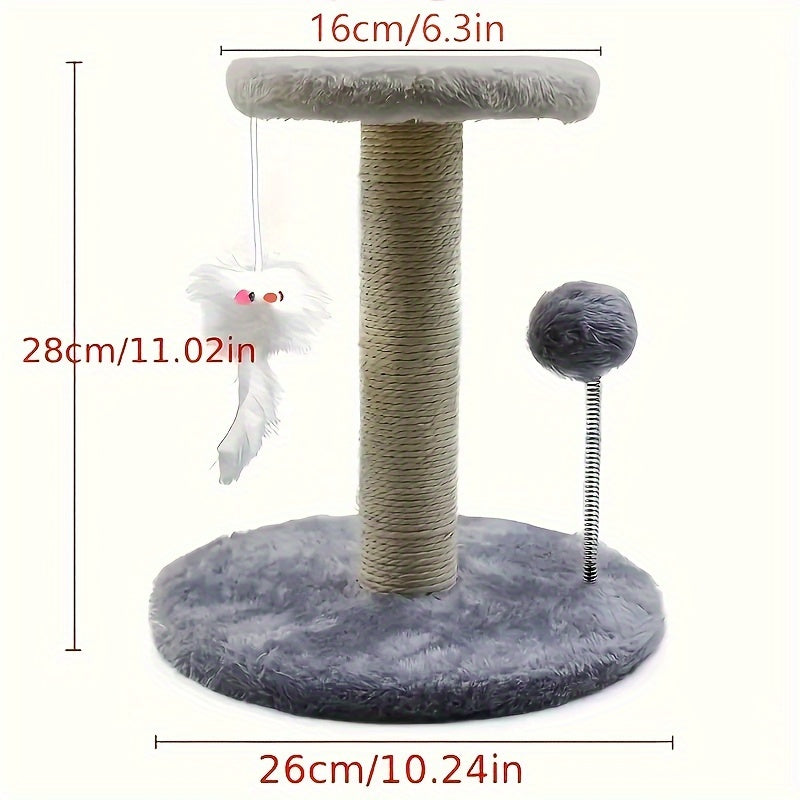 Kitten Climbing Frame, Cat Scratching Post with Hanging Mouse & Spring Ball, Indoor Cat Tree, Scratch Pad Activity Center for Young Cats and Kittens (White/Gray/Brown)