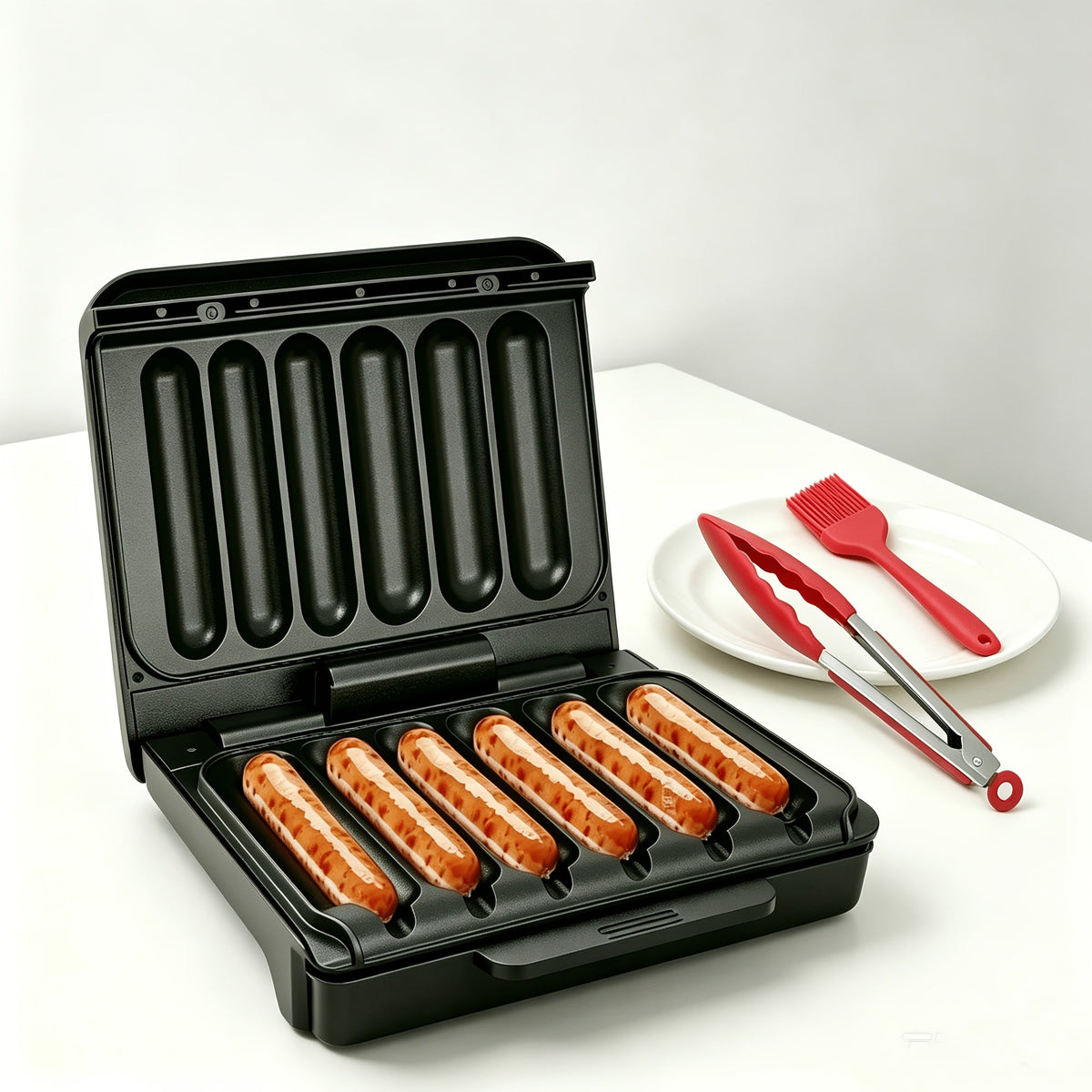 Electric Hot Dog Roller Grill & Sausage Cooker with Nonstick Plate, Built-In Oil Drip Tray & Cord Storage, 6-Slot Compact BBQ Grill for Home Parties Outdoor, Indicator Lights, Non-Slip Feet - 3 Colors