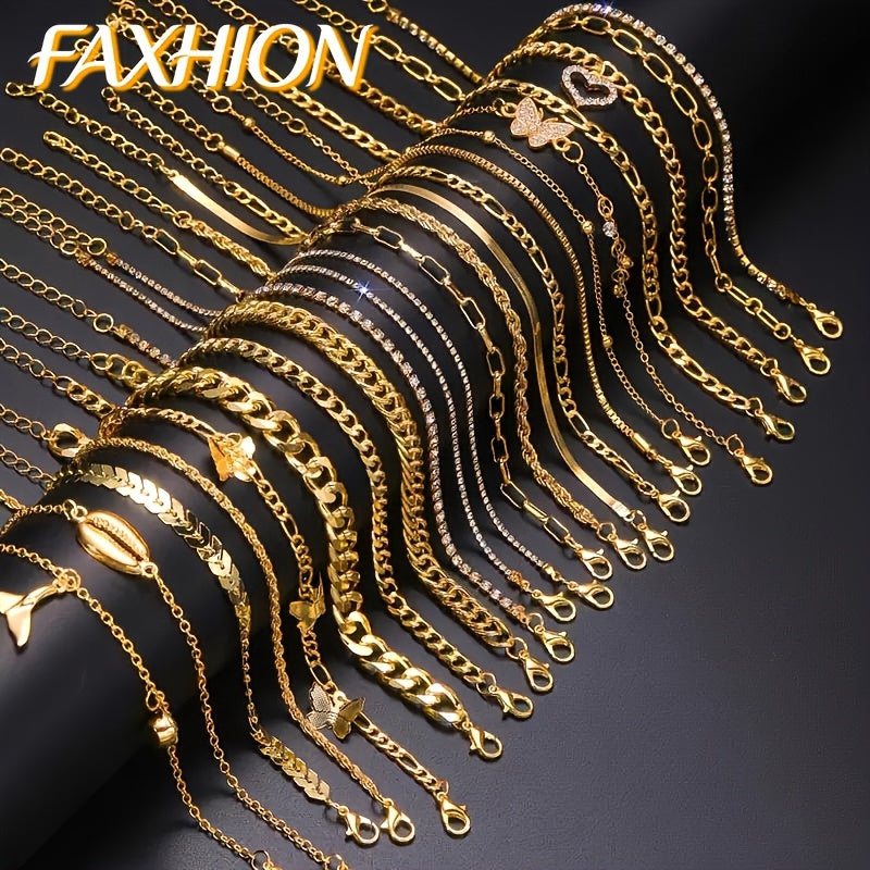 22-Piece Butterfly Tail Pendant Metal Anklet Set for Women Fashionable Elegant Layered Ankle Chain Jewelry for Daily Wear, Parties, Beach Holiday Gift for Her