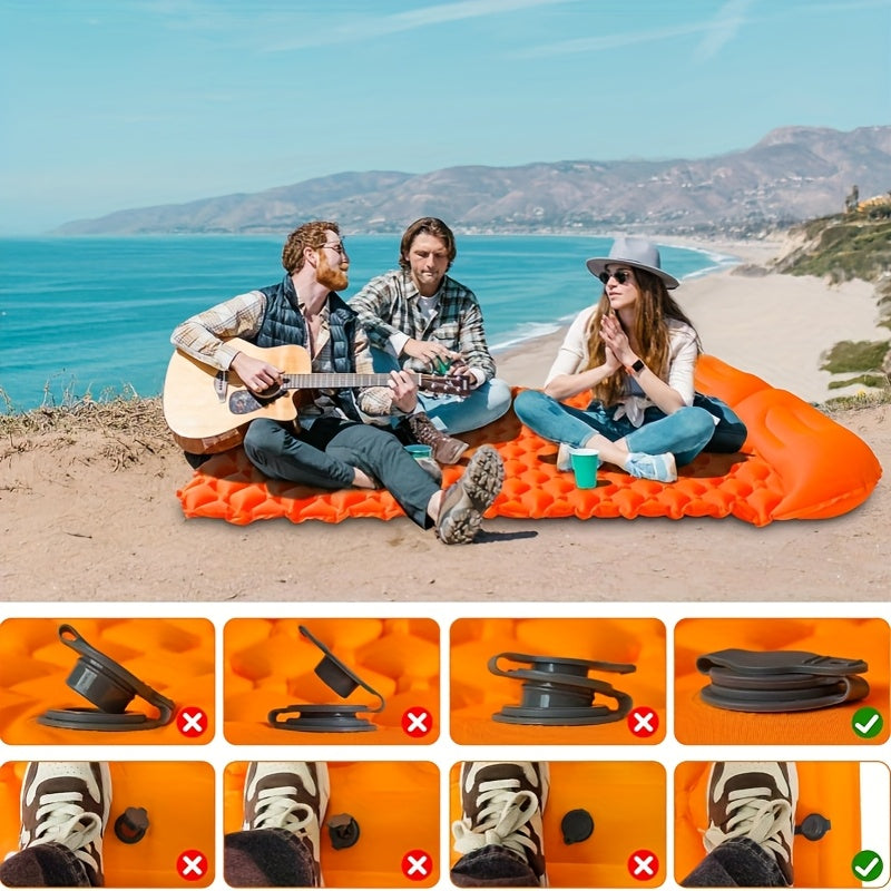 Self-Inflating Sleeping Pad, Ultralight Nylon TPU Camping Mat, Built-In Pump, Single & Double Person Options, Compact Portable Sleeping Mat for Camping, Hiking, Backpacking, Travel, and Picnics, Orange & Blue