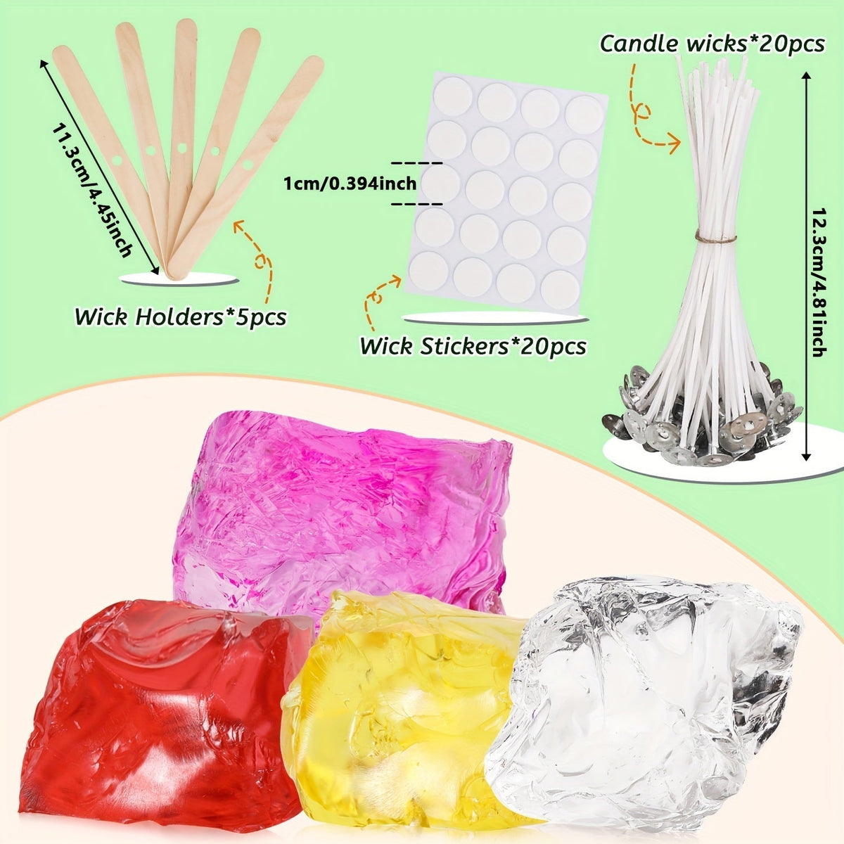 BlingFun Gel Candle Making Kit 400g Clear Jelly Wax, 4 Colors, 20pcs Wicks, 20pcs Stickers, 5pcs Wick Holders, DIY Scented Candle Kit for Home Decor, Craft Projects, and Beginner Candle Supplies
