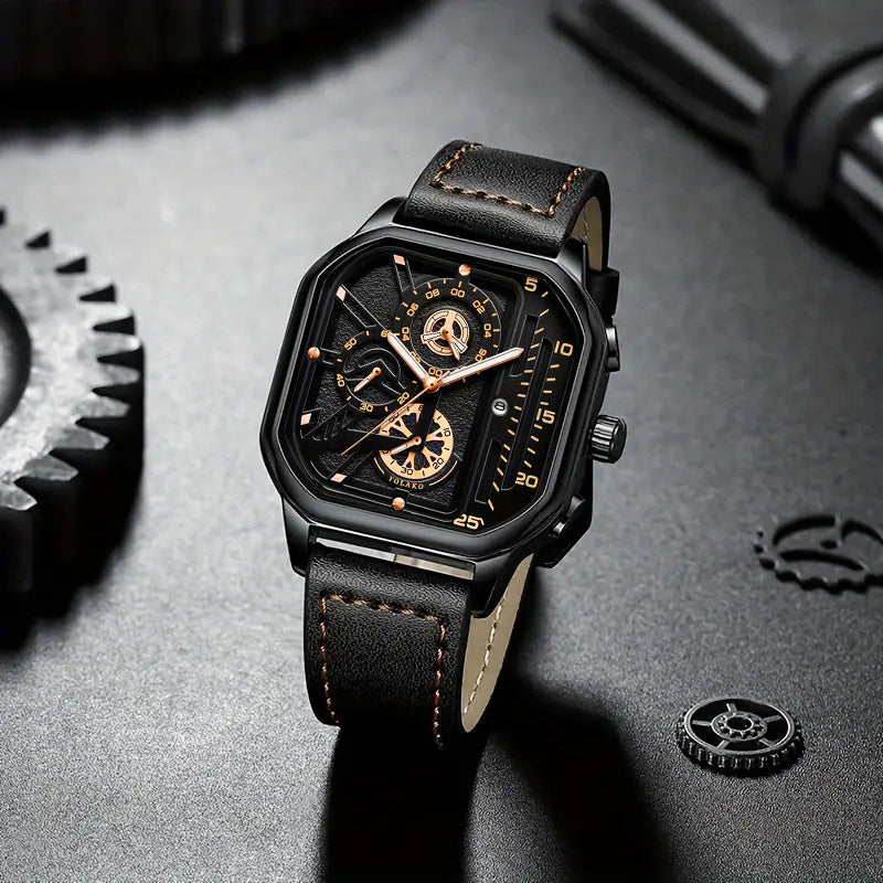 2pcs Men's Watch Set: Sports Triangle Dial Silicone Strap and Retro Square Dial Quartz Watch with Date Display, Casual Dress Watches for Valentine's Day or Father's Day Gift