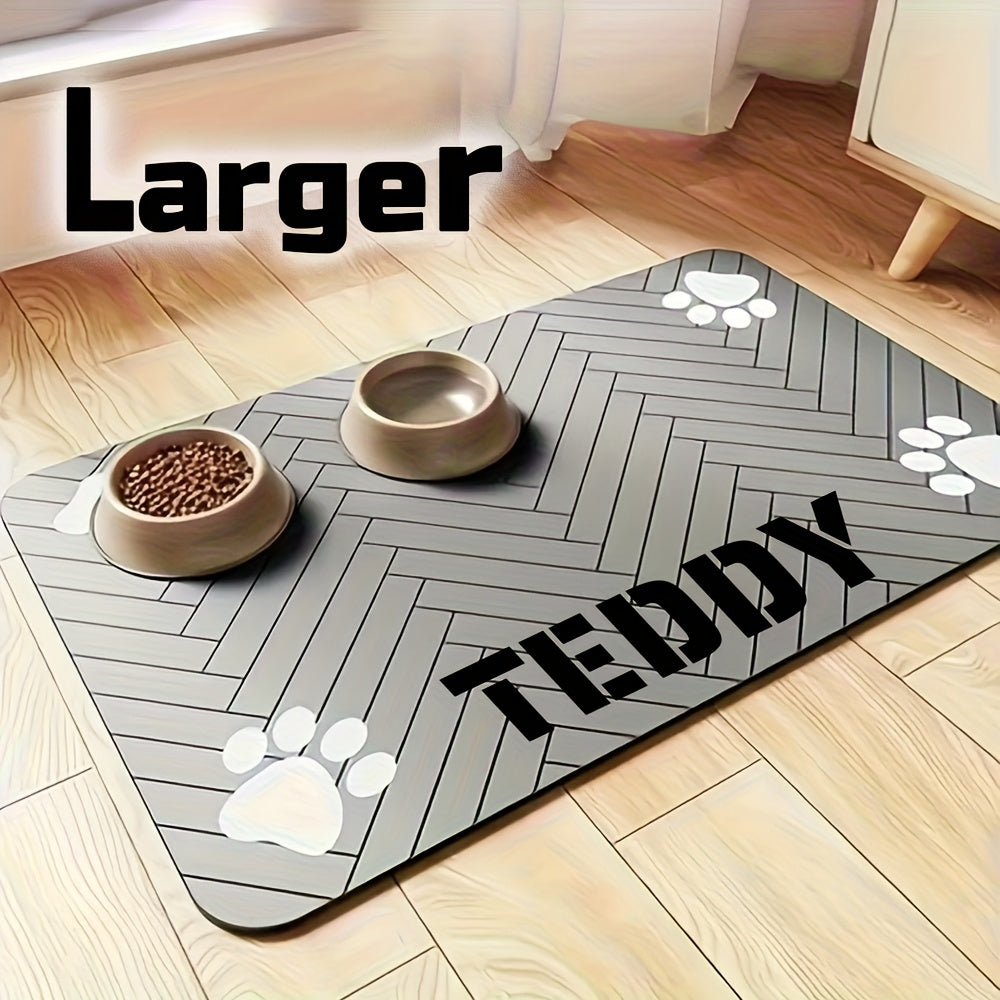 宠物喂食垫防滑爪印 – 防水速干猫狗碗垫，骨头形状间隔，防污易清洗宠物餐垫（棕白配色）