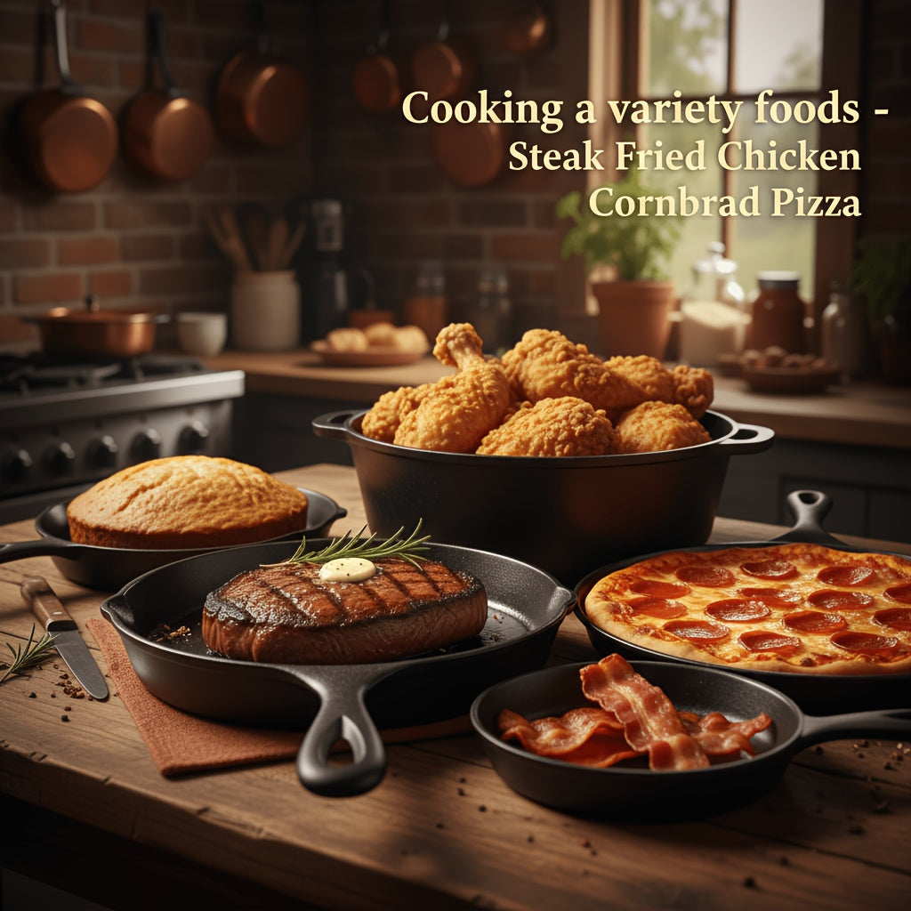 Cast Iron Cookware 6-Piece Non-Stick Set: Skillet, Dutch Oven, and Grill Pan Kit for Induction, Gas, Campfire, BBQ, Outdoor Cooking, and Kitchen