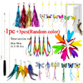 Telescopic Feather Cat Wand Toy with Interchangeable Heads - Artificial Feather Interactive Cat Toy, 3 or 4-Section Extendable Pole with 3/6/9 Random Replacement Heads, No Battery Required
