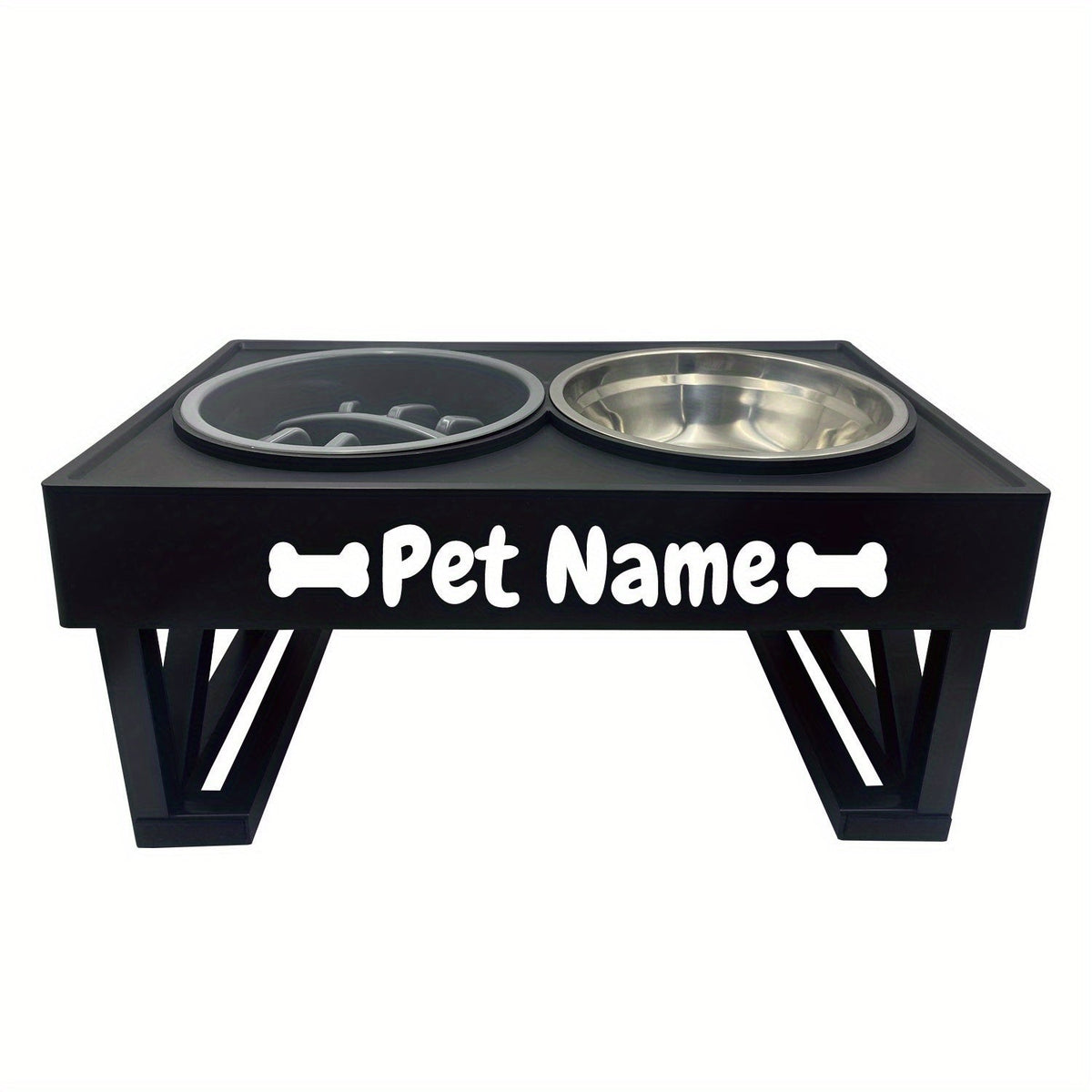 Personalized Elevated Stainless Steel Dog Bowl with Slow Feeder and Height-Adjustable Double Feeding Station for Medium to Large Dogs and Cats