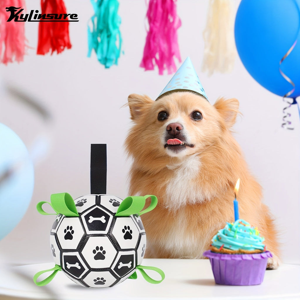 Soccer Ball Dog Toy with Straps – Durable Tug of War & Water Play Toy for Small & Medium Dogs, Includes Inflation Needle, Perfect Christmas & Birthday Gift for Puppies