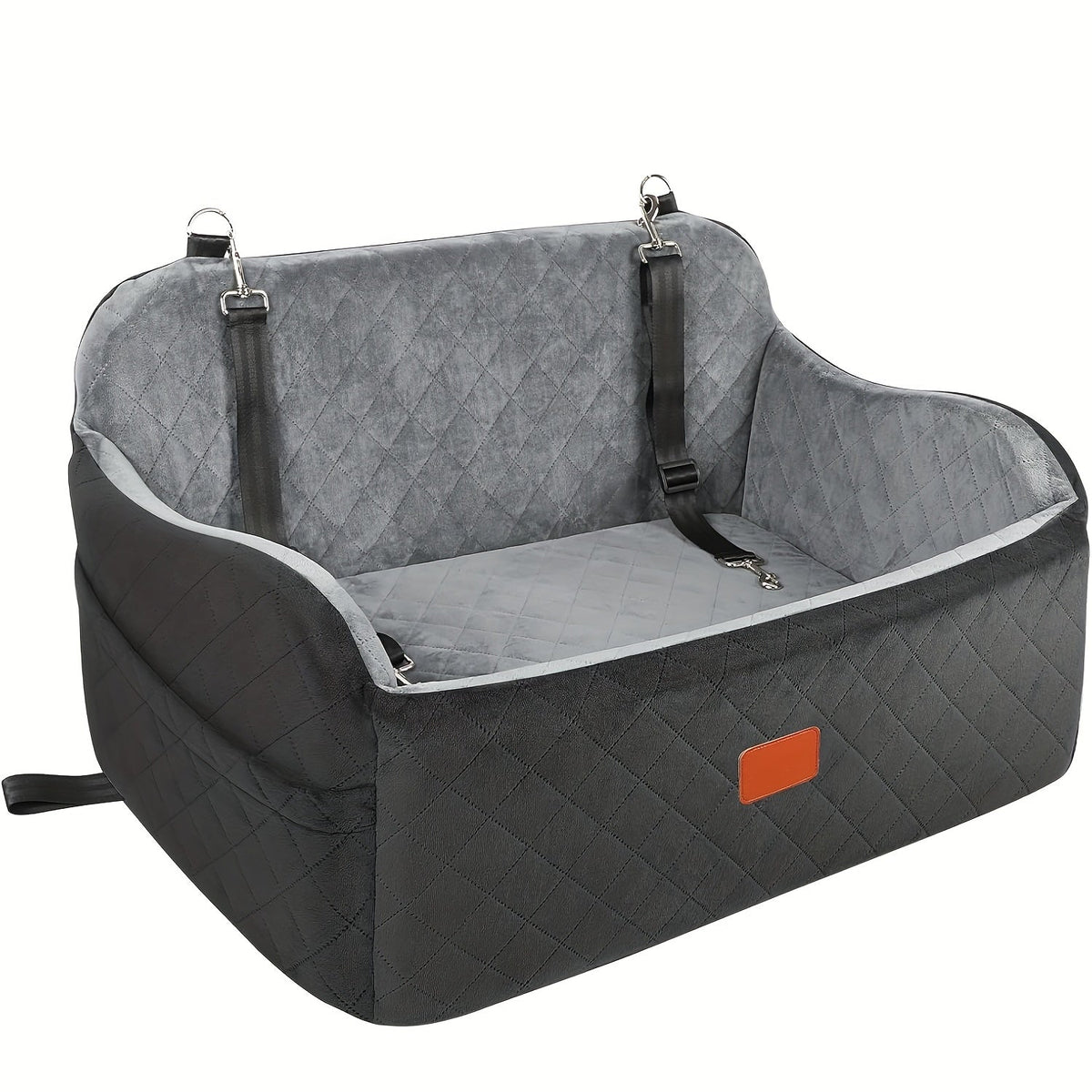 Dog Car Seat for Medium to Large Dogs – Washable Memory Foam Pet Travel Car Bed with Seat Belt Pass-Through, Adjustable Straps & 3-Point Installation, Gray, Black, Brown, All Black, Black-Gray