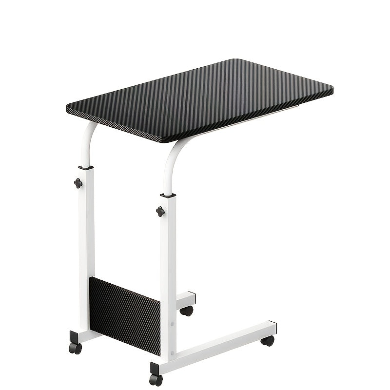 Height Adjustable Rolling Laptop Table with 4 Wheels & Dual Shelves – Mobile Workstation Desk for Bedside, Dorm, Office, and Living Room, Sturdy Steel Frame, Space-Saving Design