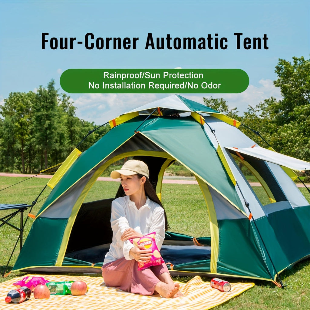 Automatic Instant Pop-Up Camping Tent 1-3 or 3-4 Person – Full Season Windproof Lightweight Tent with Double Doors & Mesh Windows for Camping, Hiking, Hunting, Travel & Outdoor Shelter