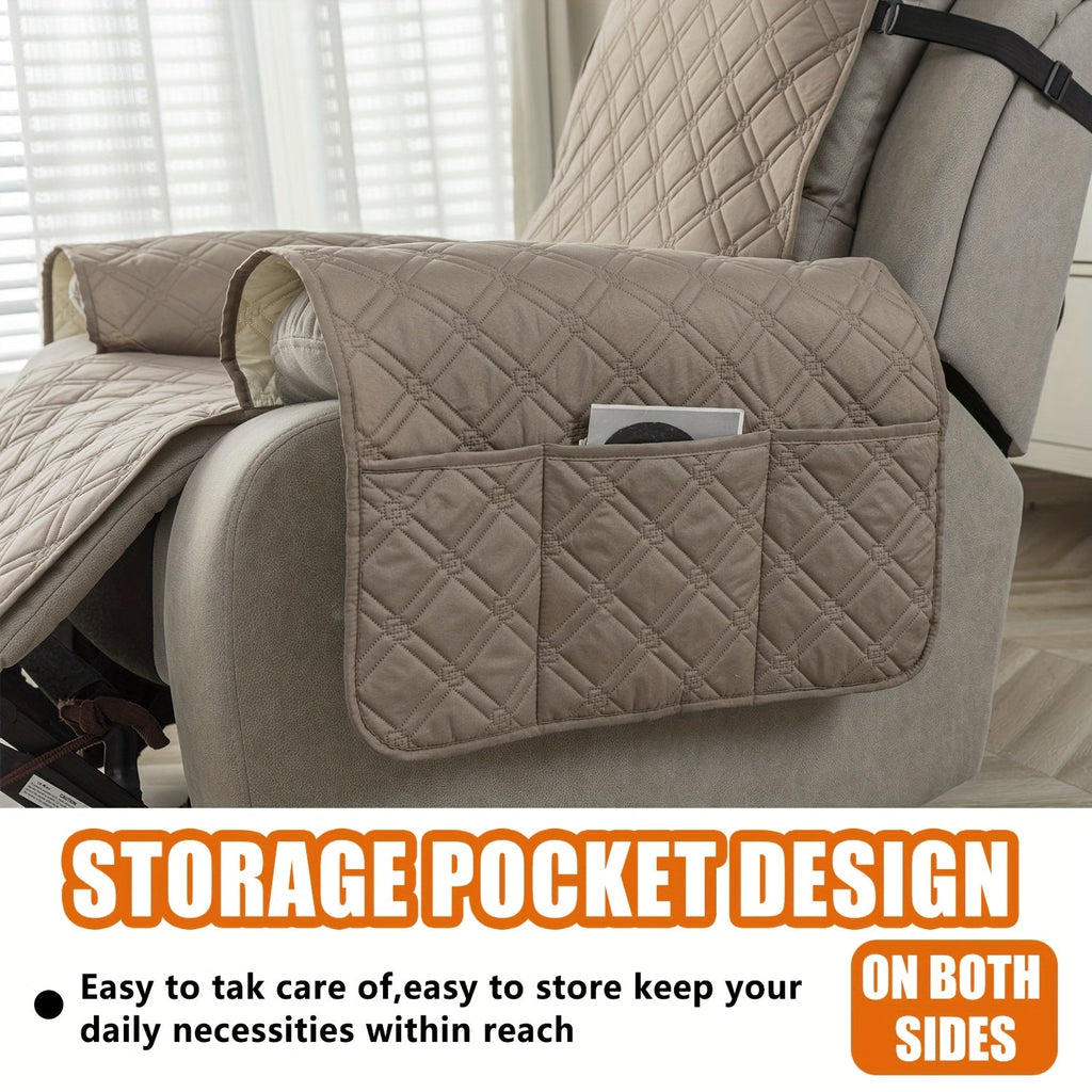 Waterproof Recliner Slipcover with Side Pockets, Anti-Slip Straps, 4-Layer Quilted Fabric, Pet & Kid Proof, Machine Washable Recliner Chair Protector – 11 Colors