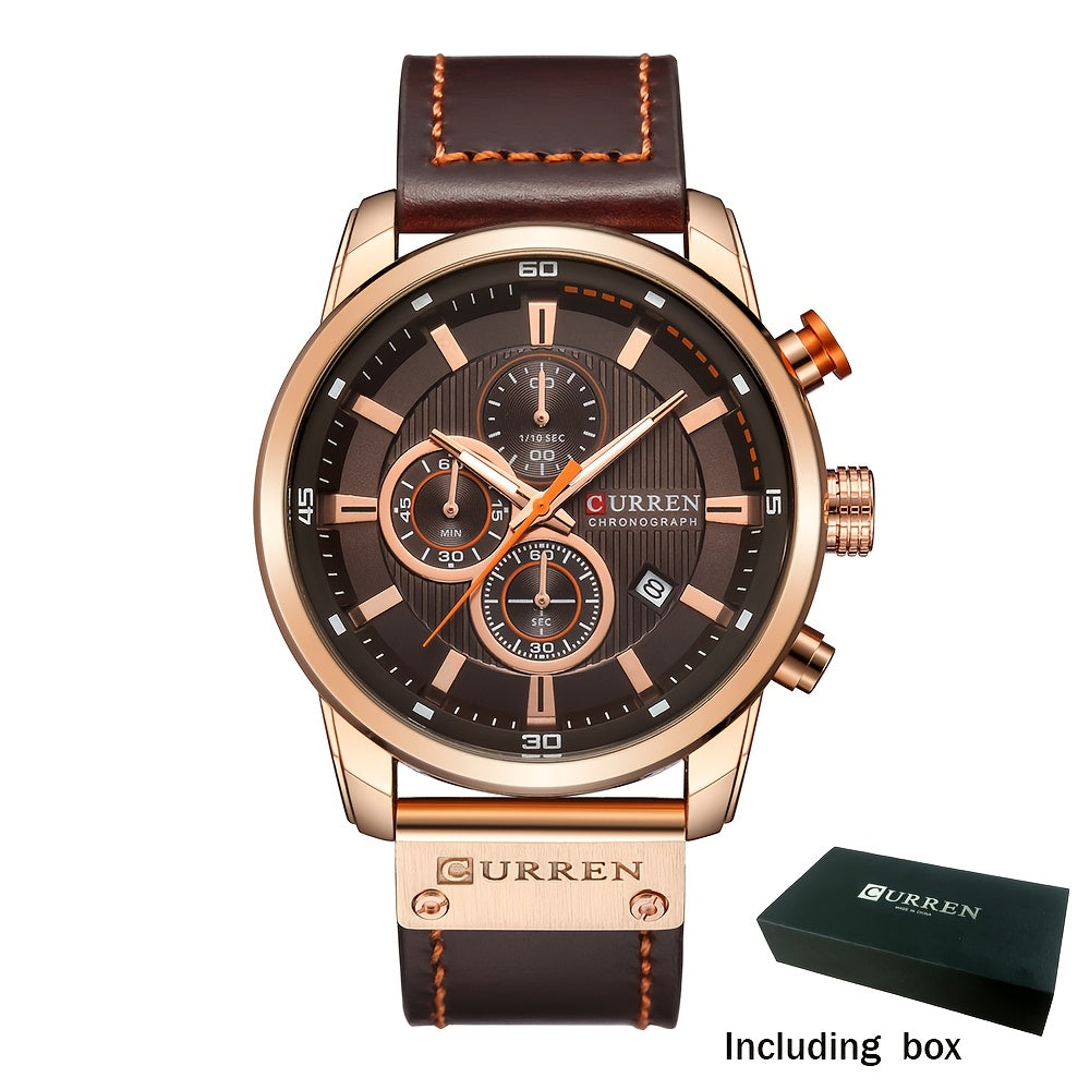 Men's Chronograph Sport Quartz Watch with Date Display – Stopwatch Wristwatch for Men, 6 Colors (Brown, Blue, Black, Grey), Casual Business Everyday Watch Gift