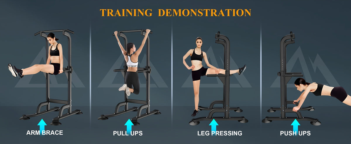 Adjustable Power Tower Dip Station Pull Up Bar for Home Gym, 10 Height Levels 65-82.7 Inches, 330LBS Capacity, 6 Exercise Positions, Full Body Strength Training, Black/Red/Yellow/Blue/Pink/Orange