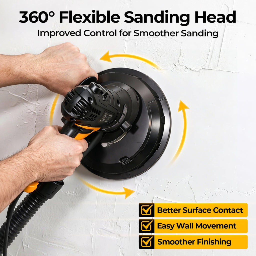 7.5Amp Drywall Sander 900W, Variable Speed 1400-2700RPM, 175mm Sanding Pad, Dust Collection Bag & Hose, 12 Sanding Discs Included, for Wall Ceiling Paint Removal & Finishing
