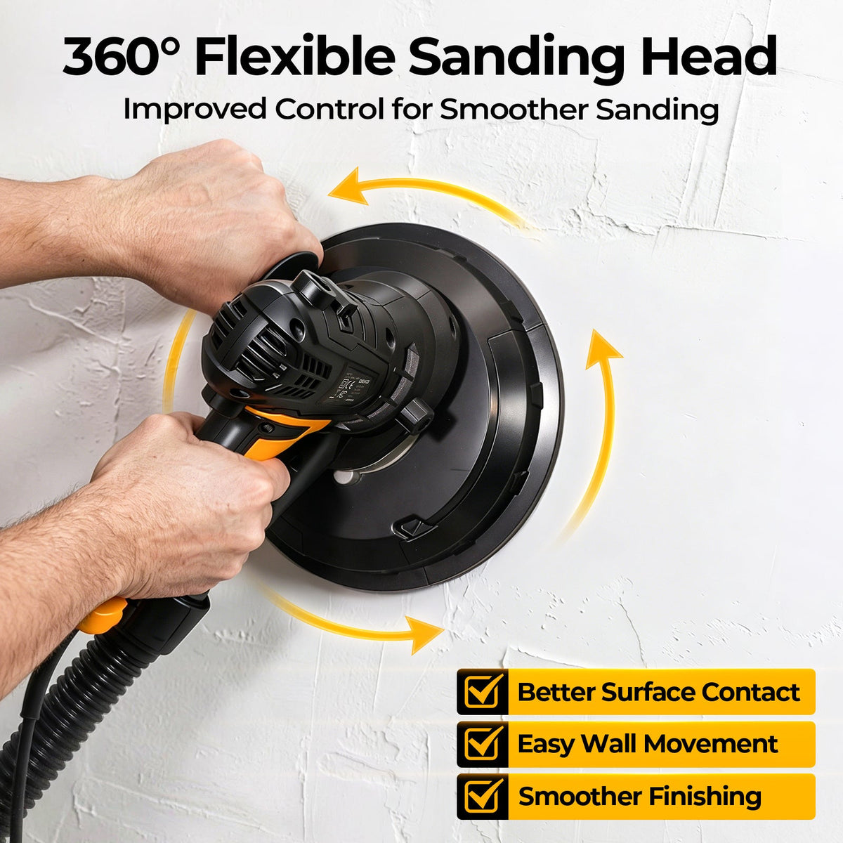 7.5Amp Drywall Sander 900W, Variable Speed 1400-2700RPM, 175mm Sanding Pad, Dust Collection Bag & Hose, 12 Sanding Discs Included, for Wall Ceiling Paint Removal & Finishing