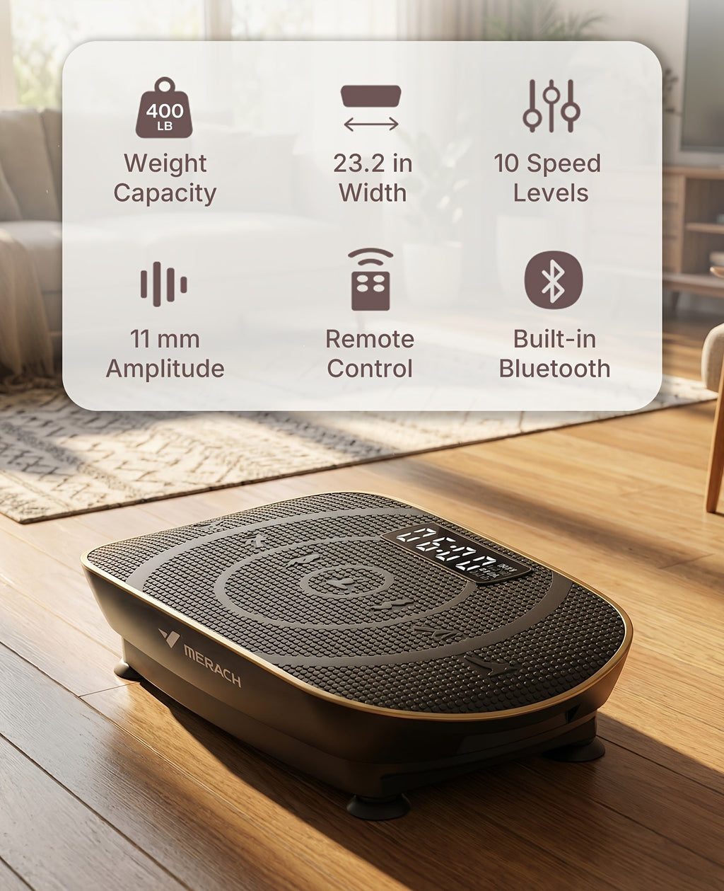 MERACH CV30 Pro Vibration Plate Exercise Machine, Auto-Sensing Full Body Workout Platform with Bluetooth Speaker, Resistance Bands, 10 Speed Levels, LED Display, 330-440 lbs Capacity – Home Gym Fitness