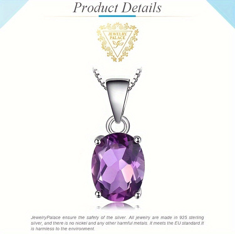925 Sterling Silver Natural Gemstone Oval Cut Pendant Necklace for Women – Amethyst, Citrine, Garnet, Peridot, Topaz Multi-Faceted Fine Jewelry, Elegant Daily Gift for Girls