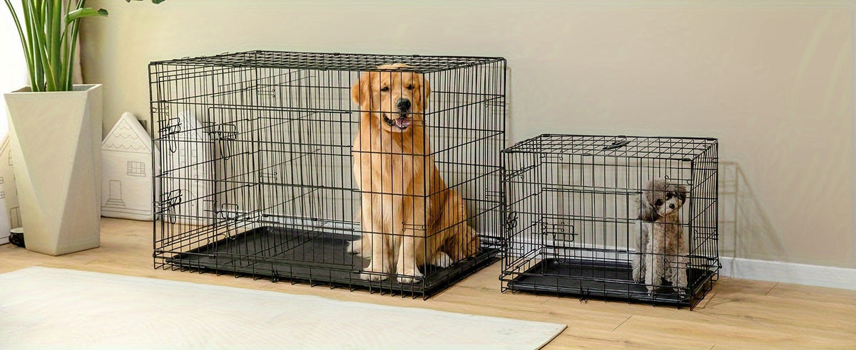 Foldable Double-Door Metal Wire Dog Crate with Divider Panel and Leak-Proof Tray, Indoor/Outdoor Travel Pet Kennel for Small, Medium, Large, and XL Dogs, 4 Sizes Available
