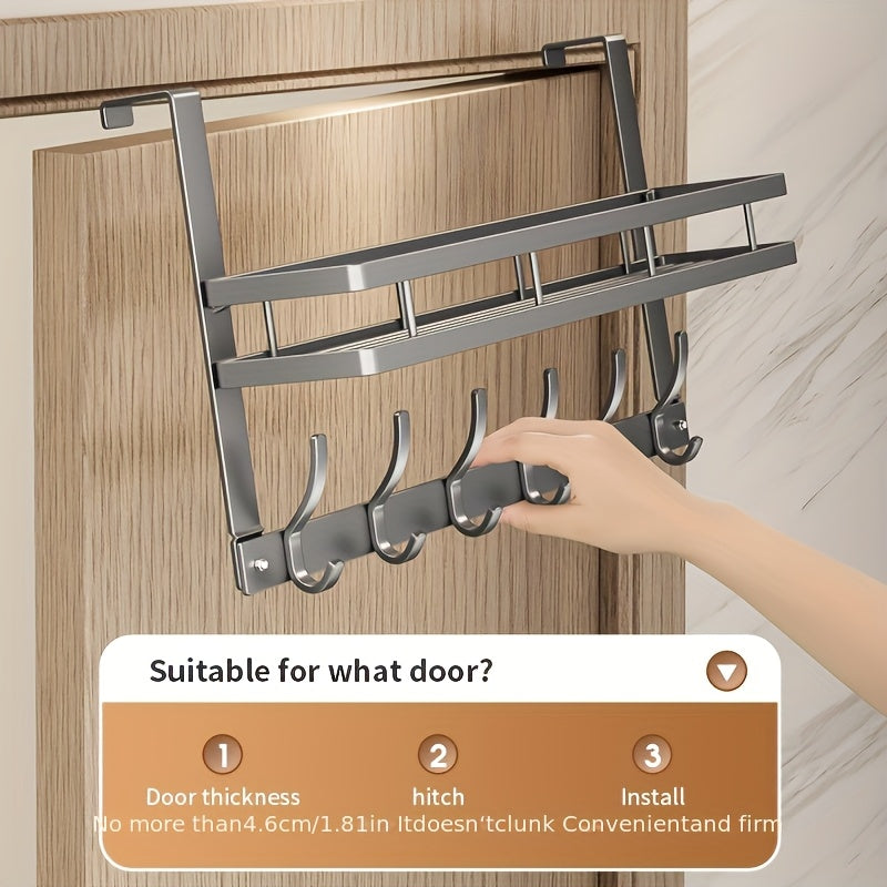 Over-the-Door Storage Rack with Hooks, Heavy-Duty Metal Organizer for Bedroom, Bathroom, Kitchen, and Closet Door, No Tools Required, 4 to 8 Hooks