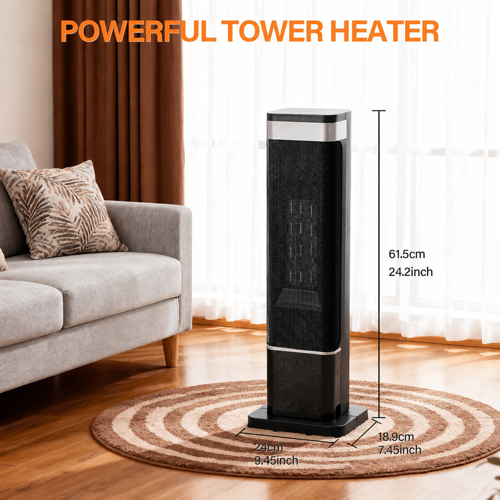 Portable Space Heater for Indoor Use Round or Square with Adjustable Thermostat Remote Control Tip-Over Protection Oscillation & Ambient Light Colors – Silver Black Gold