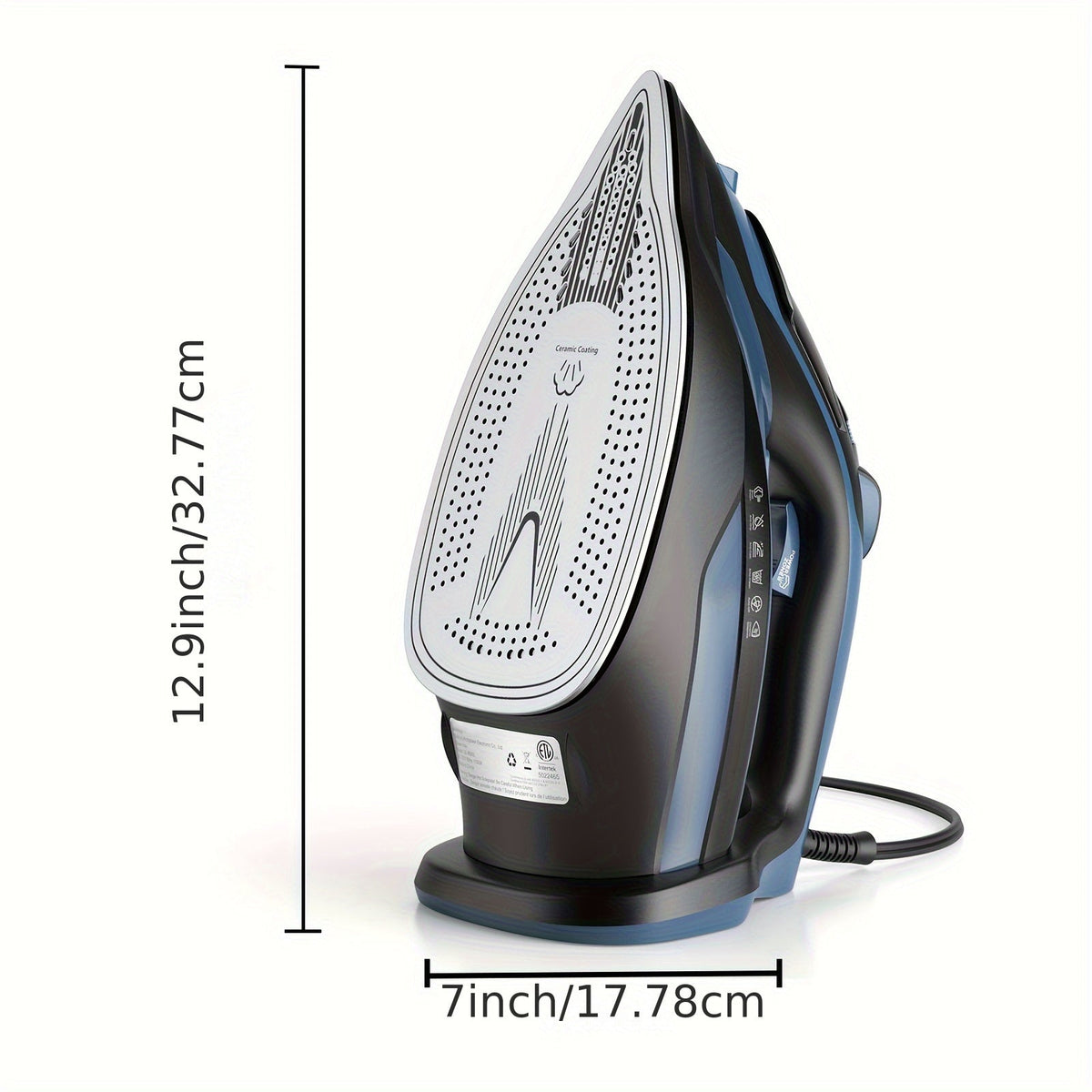 Steam Iron for Clothes 1700W – Ceramic Coated Soleplate Rapid Heating Precise Thermostat Auto-Off Self-Cleaning 450ML Water Tank in Blue