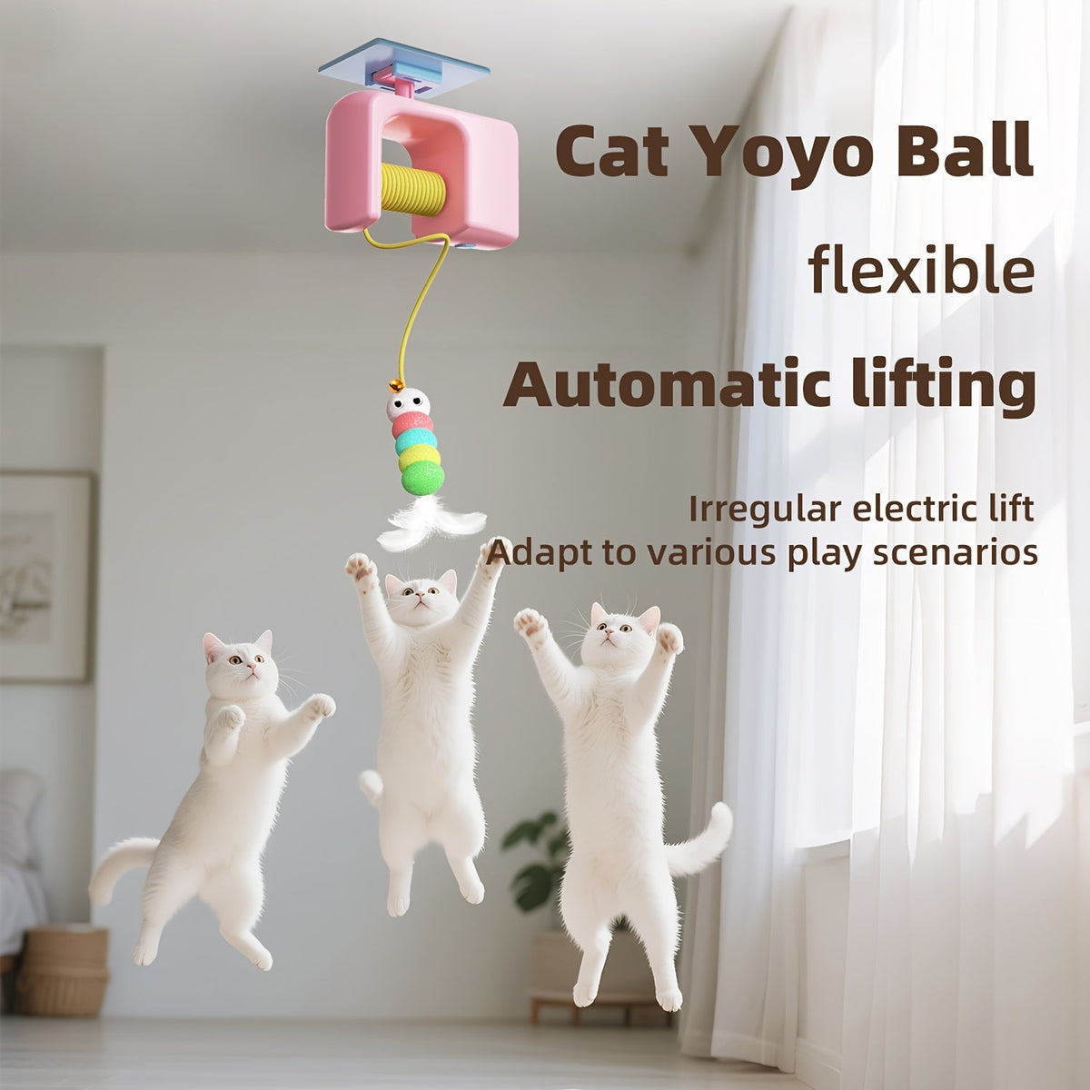 Automatic Swing Cat Toy with USB Charging - Interactive Hanging Door Cat Ball with Feathers, Auto-Swinging Kitten Toy for Indoor Entertainment, Suitable for All Cat Breeds, Approved by Busy Pet Owners
