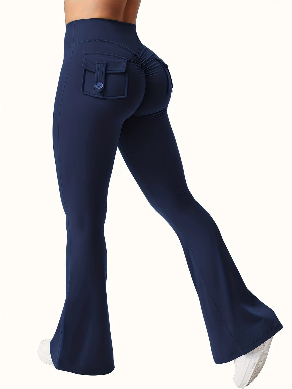 Women's High-Waisted Flare Pants 3-Pack – Butt-Lifting Tummy-Control Quick-Dry Cargo-Style Leggings, Tracksuit Casual Sports Full-Length Trousers (Black, Gray, Green)