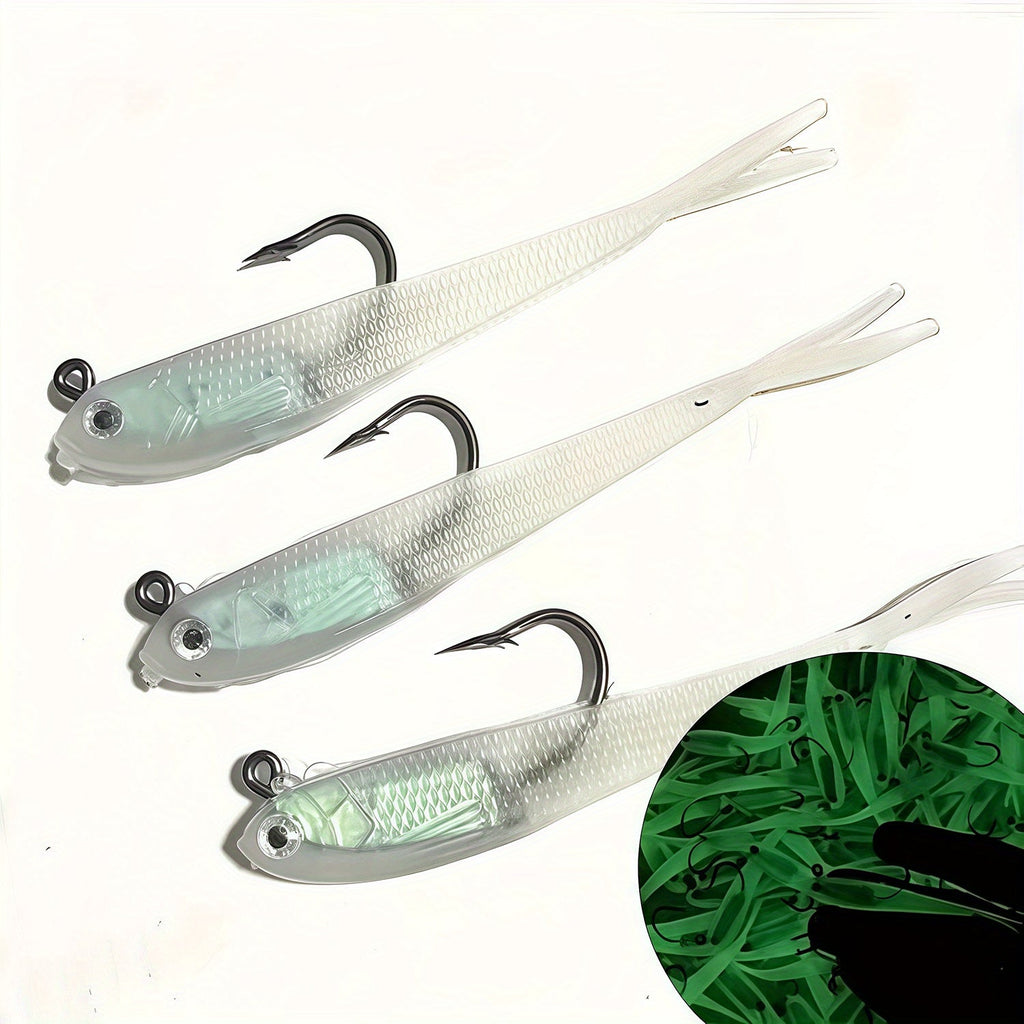 20pcs Bionic Soft Fishing Lures with Hook – Realistic Gray Fish Bait for Bass, Sea Bass, and Snakehead, Lead-Weighted Freshwater and Saltwater Fishing Lure Set