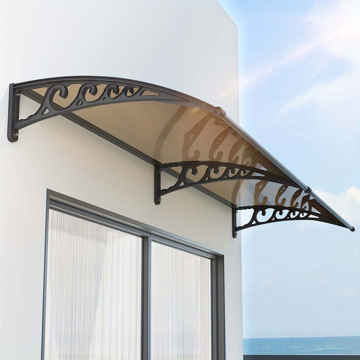 Polycarbonate Window Door Awning Canopy – UPF 50+ UV Rain Snow Sun Shade Cover for Patio Balcony Doorway in 21 Sizes & 4 Panel Colors