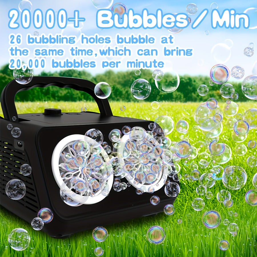Upgraded Automatic Bubble Machine, Thickened 2-Fan Design, 20,000+ Bubbles Per Minute, Plug-in or Battery-Powered Portable Bubble Blower for Indoor/Outdoor Birthday Parties, Weddings, and Kids (White/Black)