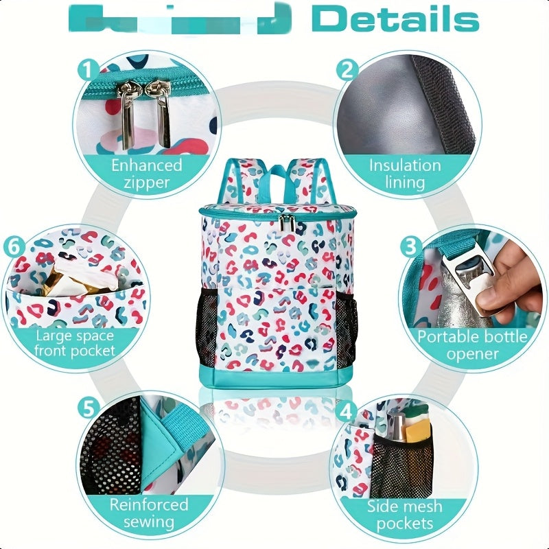 Insulated Cooler Backpack 30-Can Leopard Print with Mesh Pockets & Adjustable Straps - Leakproof Nylon Cooler Bag for Beach, Camping, Picnic, Hiking, Travel, and Daily Use