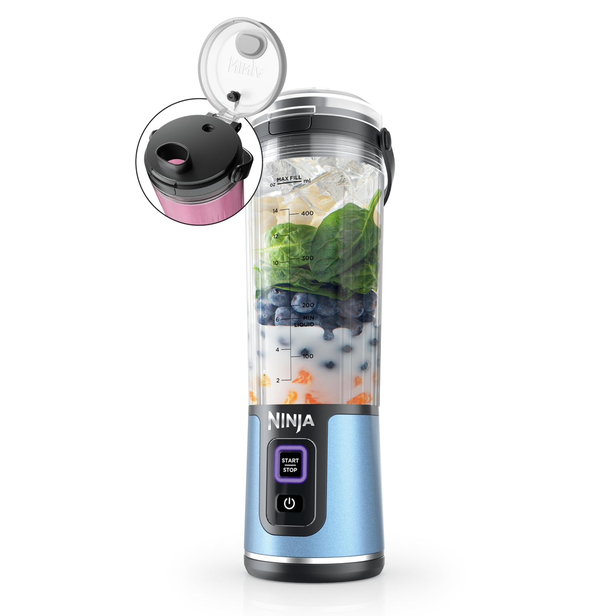 Ninja BC151NV Blast Portable Blender 18 Oz Cordless USB-C Rechargeable BlastBlade Sip Lid Carry Handle BPA Free Dishwasher Safe for Shakes & Smoothies – 6 Colors