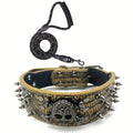 Spiked Studded Dog Collar and Leash Set – Riveted PU Leather Dog Collar for Training & Walking, Punk Rock Style Collar for Small, Medium, and Large Dogs, Adjustable Heavy Duty with Metal Buckle