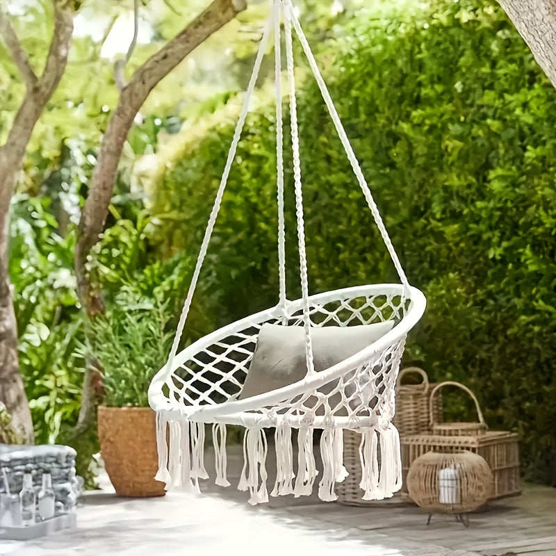 Hanging Hammock Chair Swing Woven Patio Swing Chair for Outdoor Garden Indoor Balcony & Camping – Holiday Gift – Black & White