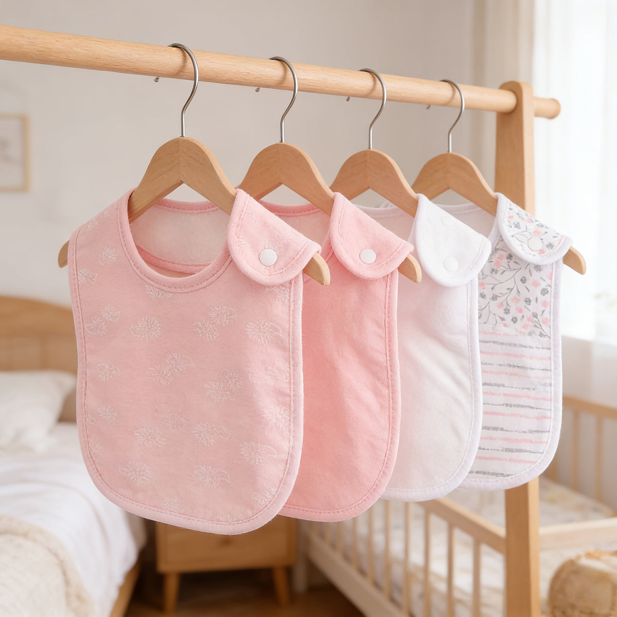 6-Pack Snap Baby Bibs, Soft Absorbent Newborn Saliva Towel Drool Bib Set with Snap Closure for Infants & Toddlers, Pink