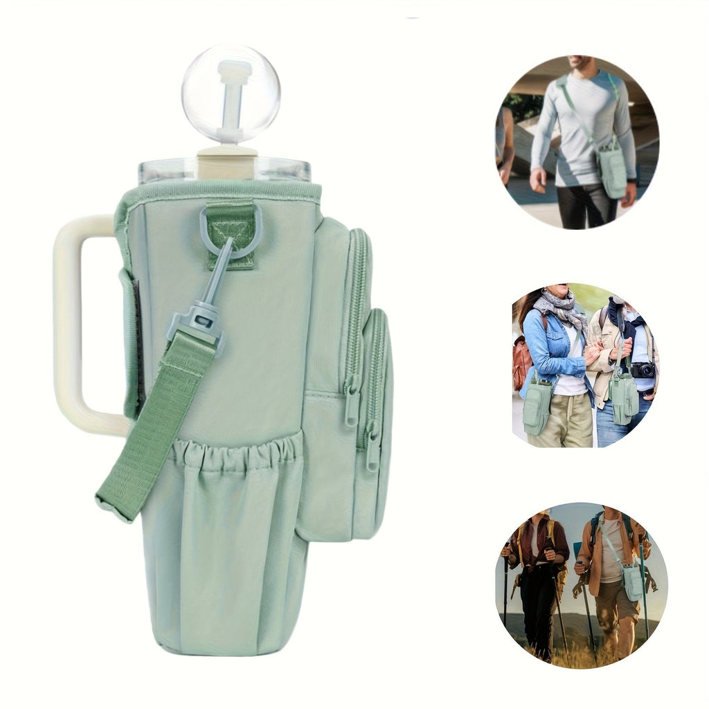 40oz Insulated Water Bottle Sling Bag with Straw Lid & Handle – Hands-Free Carrier with Phone Pocket, Zippered Compartments, and Adjustable Strap for Dog Walking, Gym, Travel, Outdoor, Men, and Women