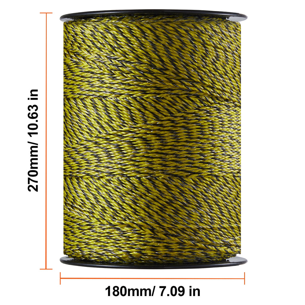 Electric Fence Polywire 2625ft (800M), 3/32" Diameter, HDPE + 6 Stainless Steel + 3 Copper Wires, 120 lbs Tensile Strength, ABS Reel Included, for Horse, Cattle, Livestock, Rotational Grazing, Wildlife Control