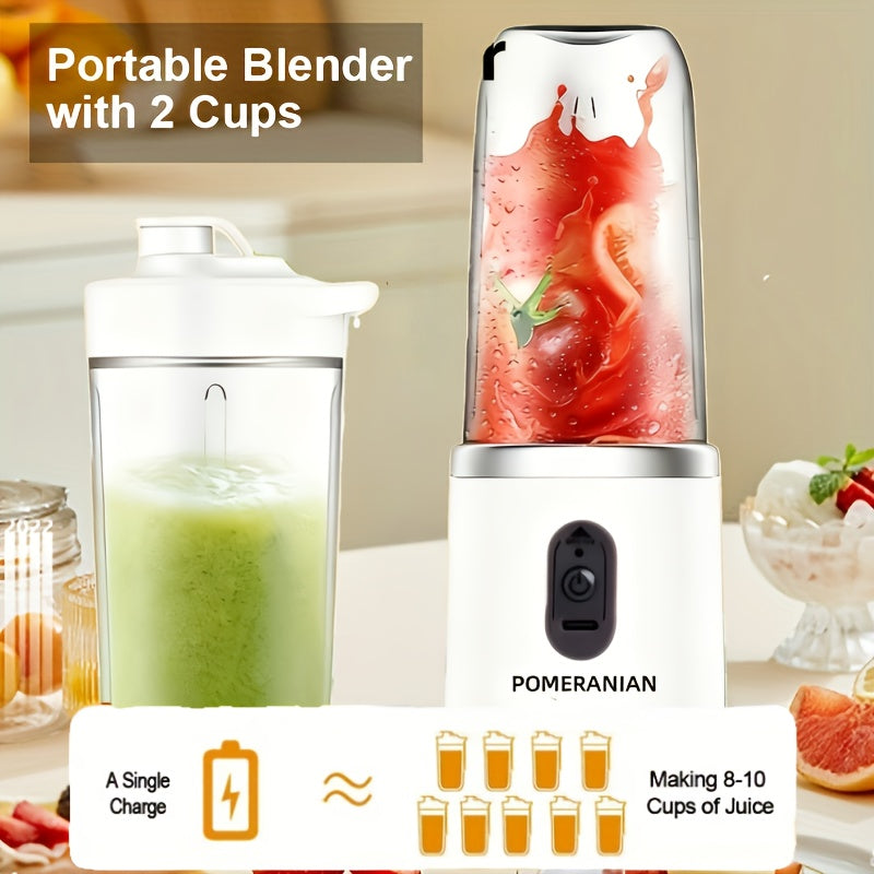 便携式个人果汁搅拌机 1500mAh USB充电 – 食品级ABS双杯水果蔬菜冰沙机，适用于家庭、旅行和健身房的多功能迷你榨汁机，含礼盒