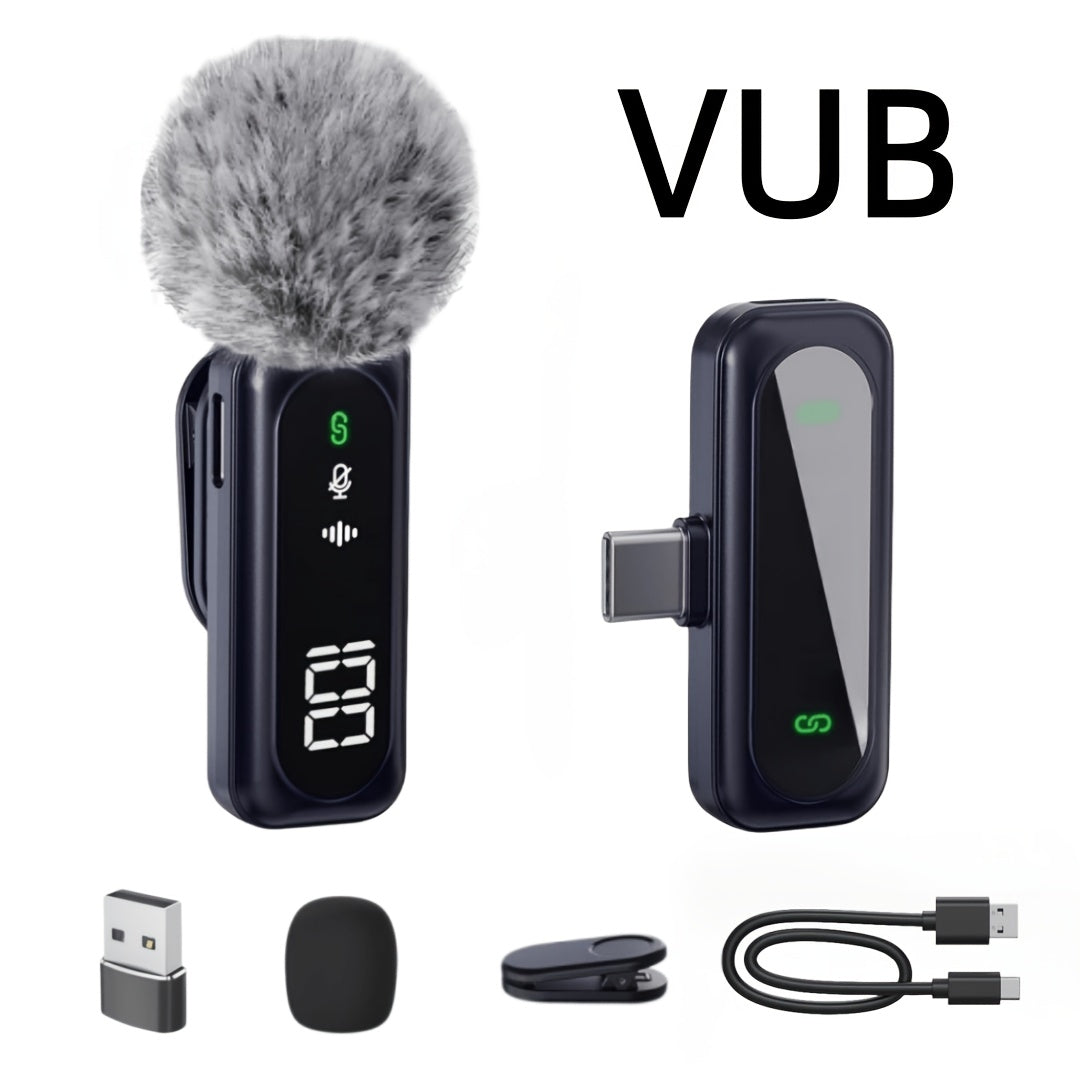 Wireless Lavalier Microphone USB-C 2.4G with DSP Noise Reduction, Digital Battery Display, 360° Omnidirectional Clip-On Lapel Mic, 100ft Range, Furry Windshield, Rotatable Magnetic Clip for iPhone, Android, Camera & Content Creators