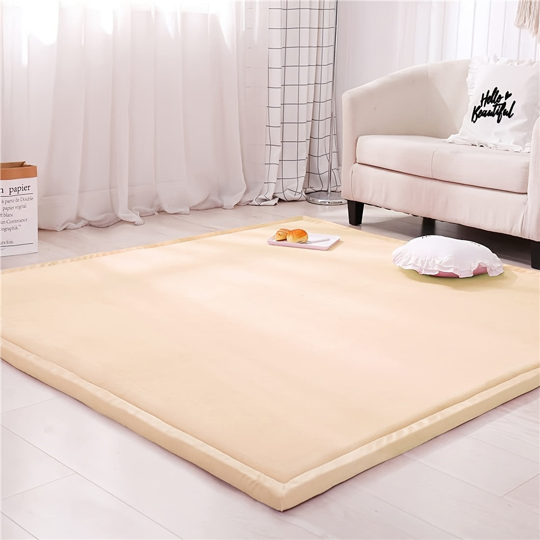 Japanese Tatami Foam Area Rug – 1.18" Thick Coral Velvet Padded Crawling Mat for Kids Playroom Nursery Living Room Yoga in 6 Colors & 5 Sizes