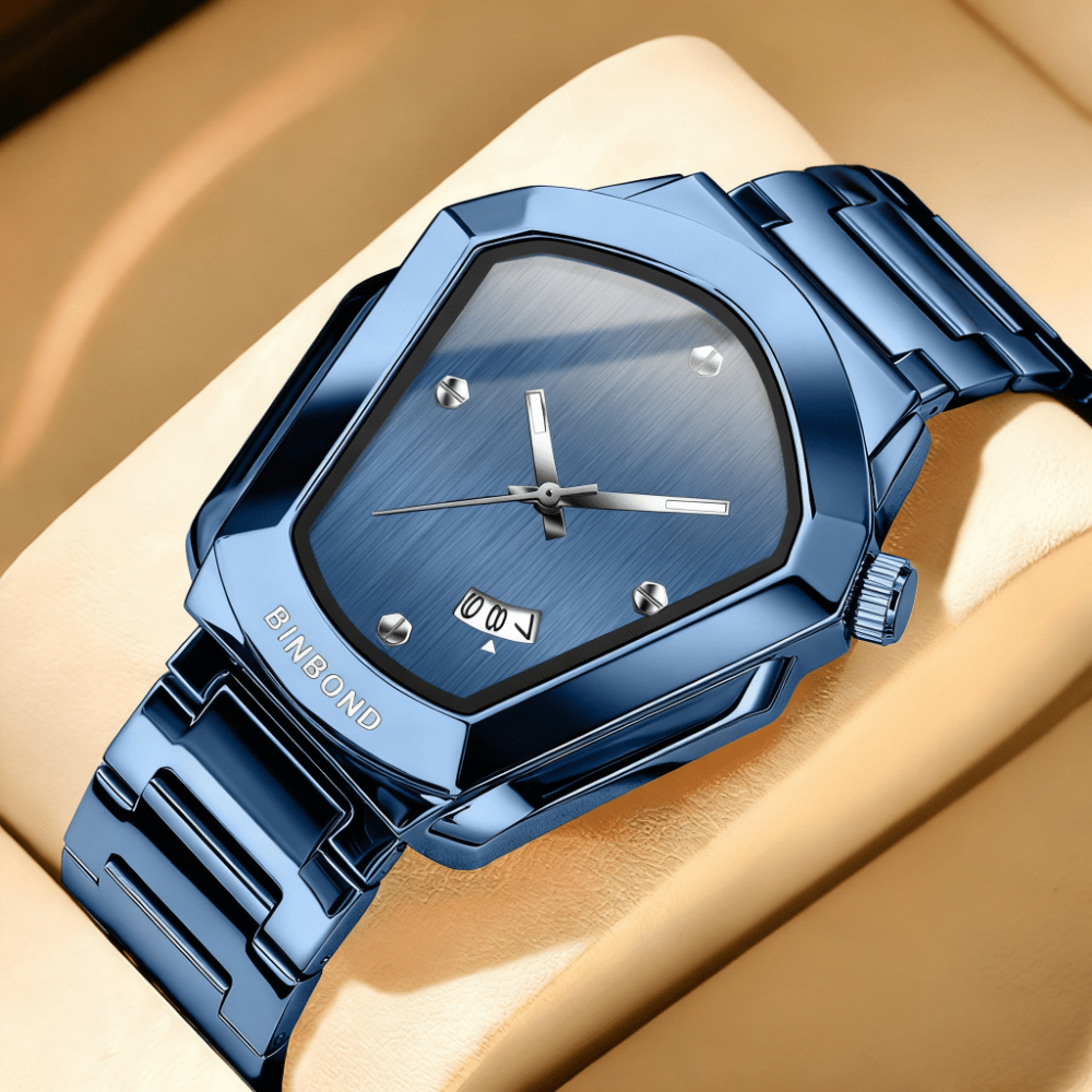 Men's Minimalist Quartz Watch with Irregular Dial & Calendar - Slim Business Wristwatch with Alloy Case and Metal Strap, Ideal for Office, Casual Daily Wear, and Birthday Gifts