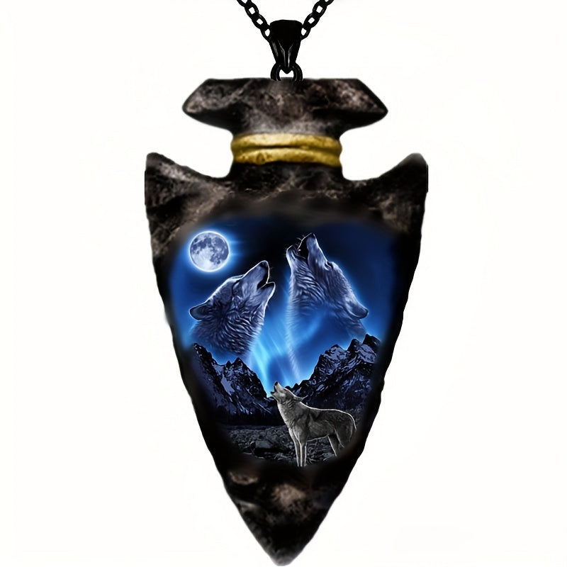 Men's Wolf Head Totem Pendant Necklace 6-Piece Set, Gothic Viking Animal Charm Jewelry, Stainless Steel, Halloween Birthday Gift