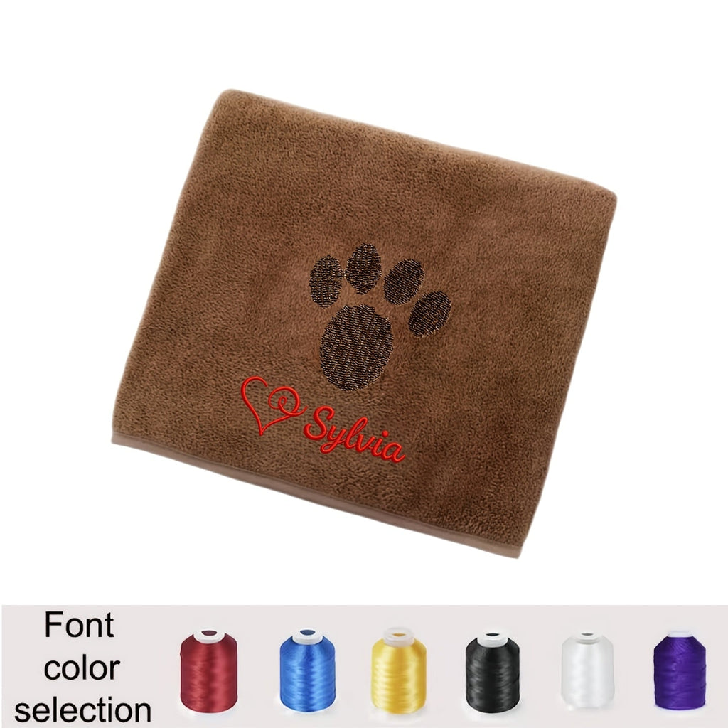 Personalized Pet Towel Custom Name Paw Print Embroidery Super Absorbent Bath Towel for Dogs, Cats, Puppies, and Kittens – Ideal for Bathing, Swimming, and Grooming – Gift – Brown, Purple, Blue