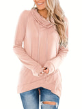 Women's Turtleneck Hooded Sweater Waist-Cinching Drawstring Pullover | Long Sleeve Raglan Hoodie in Pink, Black, Olive Green S M L XL XXL