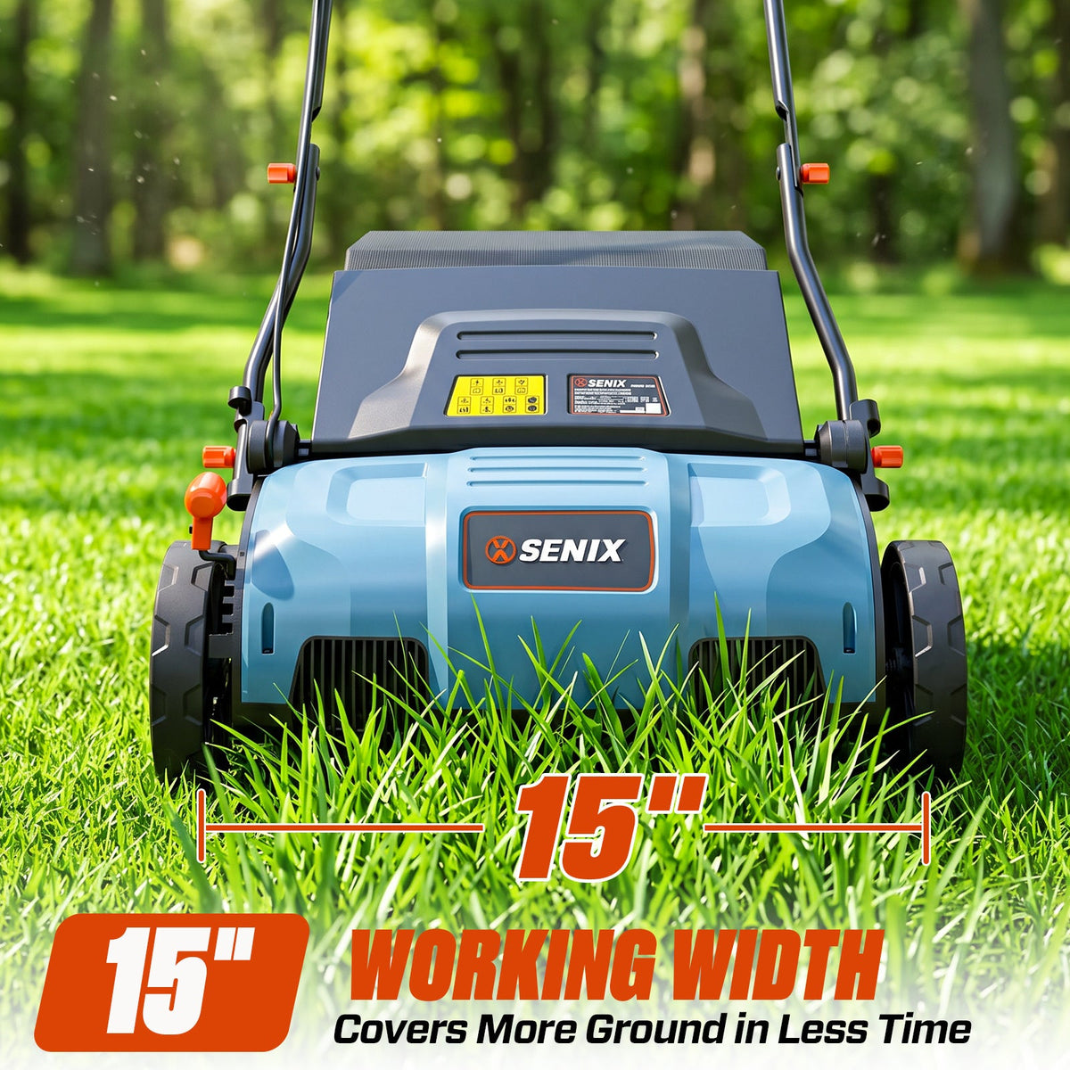 Electric Lawn Dethatcher & Scarifier 15-Inch 13 Amp 2-in-1 SENIX Tiller with 4 Depth Settings, Storage Bag, Quick Fold Design for Home Gardens & Patios – Promotes Lawn Vitality