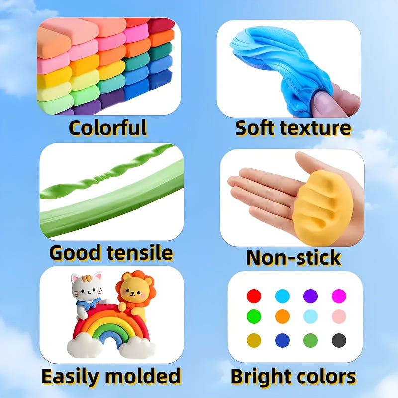 Air Dry Clay Kit for Kids, Natural Modeling Clay, Magic Foam DIY Molding Clay, Slime Add-Ins, Craft Supplies, Non-Toxic, 12 to 144 Colors, Gift for Kids