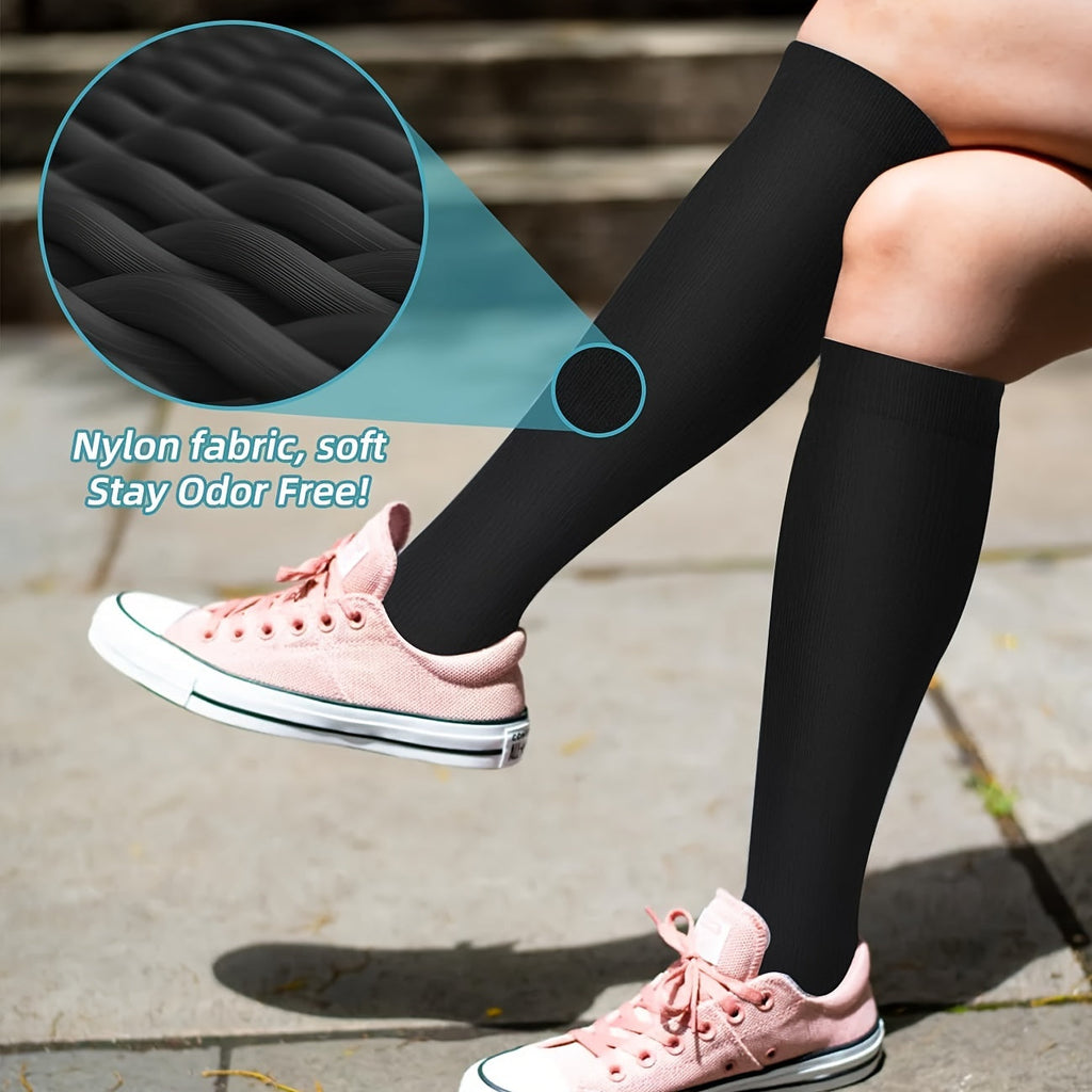 Copper Compression Socks 10 Pairs for Women & Men – Knee High Circulation Support Socks for Running, Cycling, Climbing, Athletic, and Daily Wear, S M L XL XXL, Black/Nude